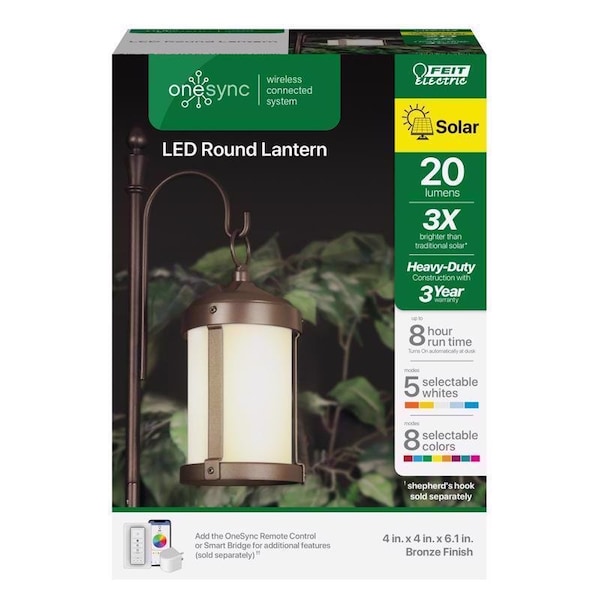 Feit Electric Feit OneSync 4 in. Solar Power Metal Round Bronze Hanging Lantern LAN4RNDSYCSOLBZ - main